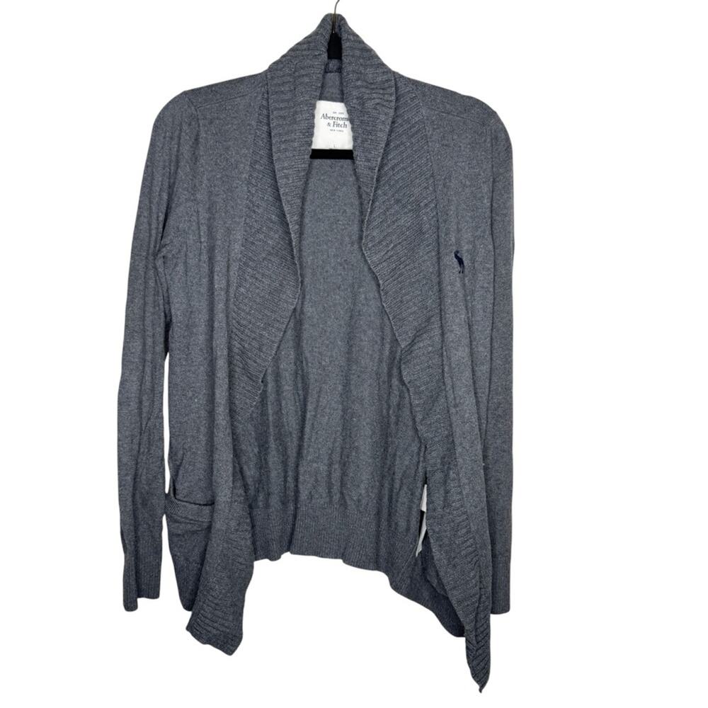 ABERCROMBIE & FITCH / gray cotton wool cashmere y2k open cardigan sweater / L